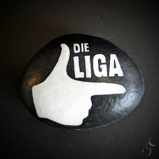 Galet noir et blanc avec Die LIga et logo